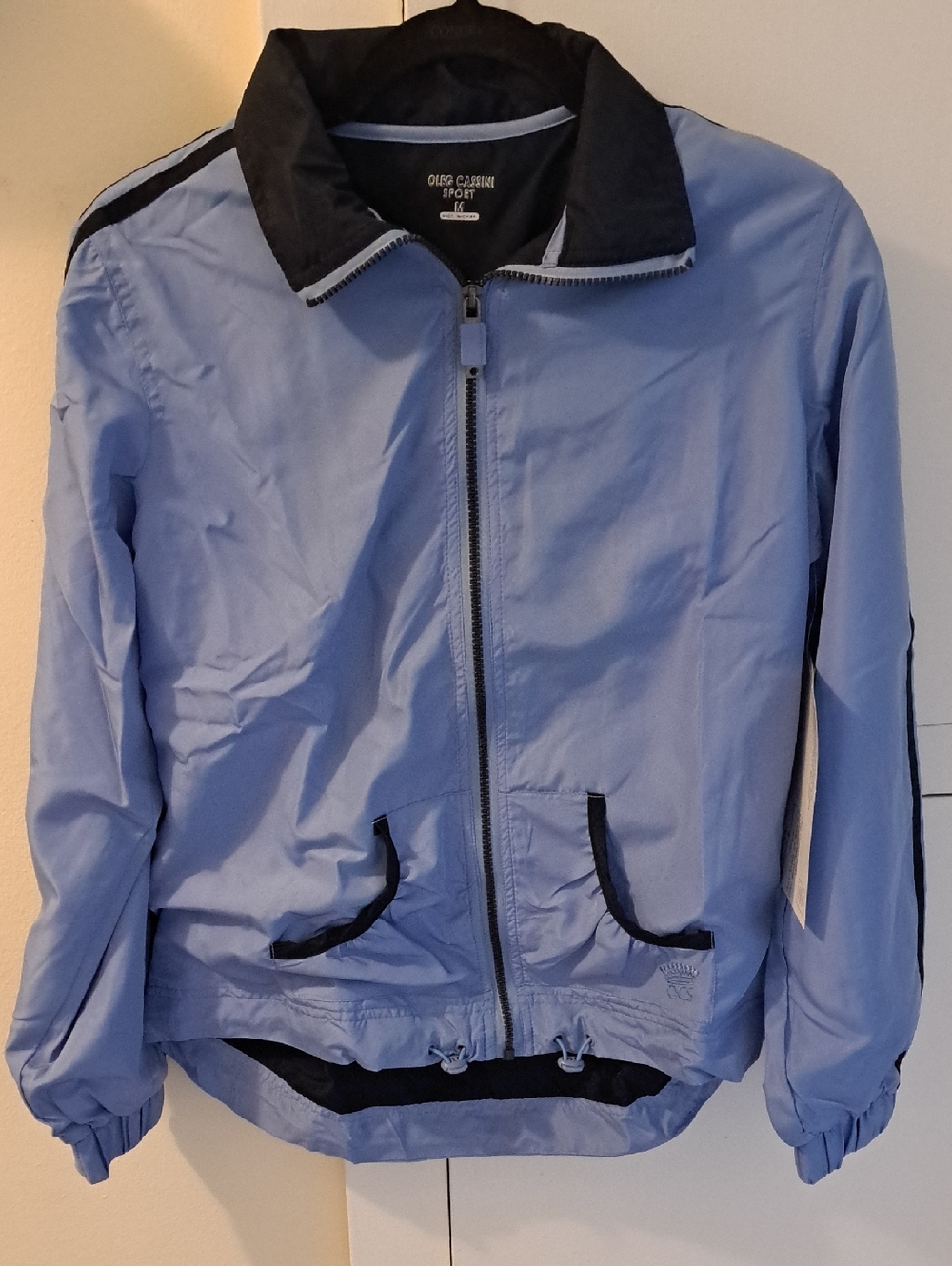 Oleg Cassini Sport Light Blue Zip Windbreaker Jacket with Black Trim
